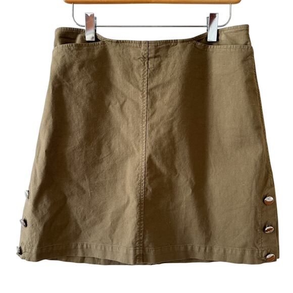 Maison Kitsune Paris Utility Military Mini Skirt Olive Green Gold Button Detail - Picture 1 of 6